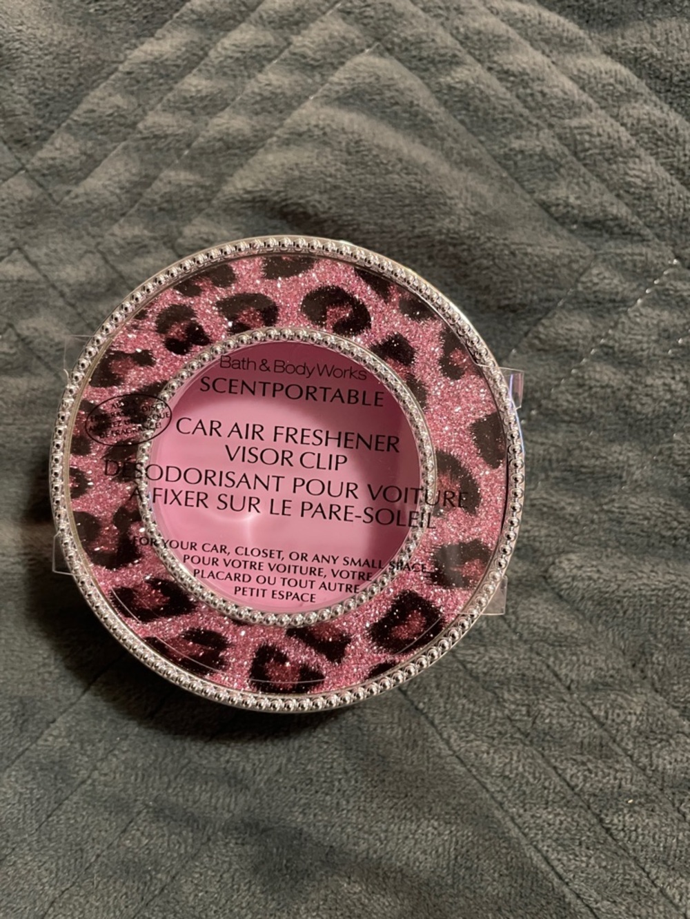 NEW - Bath & Body Works Pink Glitter Leopard Car Air Freshener Visor Clip
